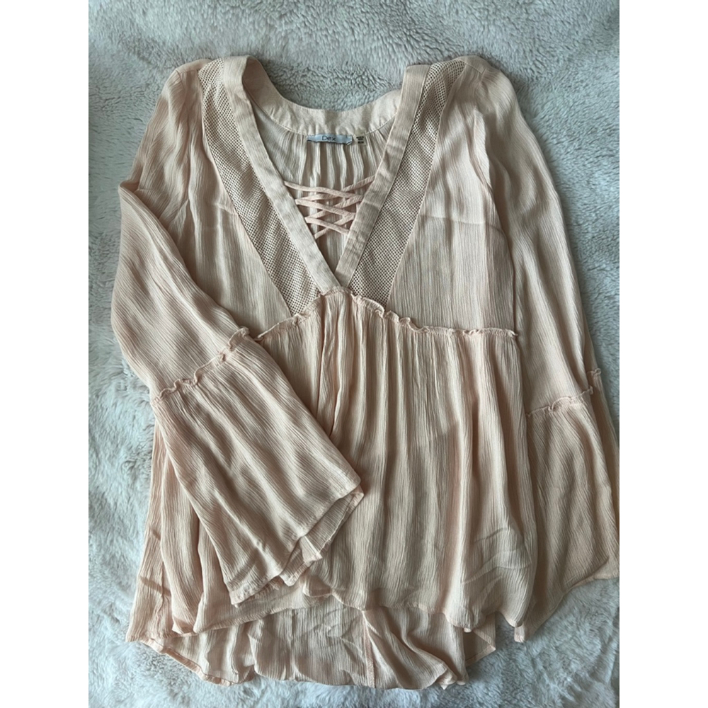 Women's Dex Blush Crinkle V-Neck Lace-Up Blouse M